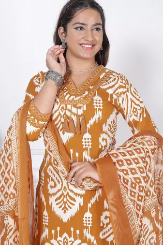 Women   s printed kurta pant dupatta set traditional indian suit set with printed dupatta set