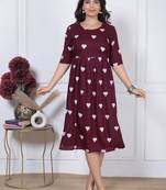 Women   s maroon heart print casual, Office & Party wear knee length dress for women