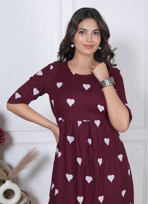 Women   s maroon heart print casual, Office & Party wear knee length dress for women 5