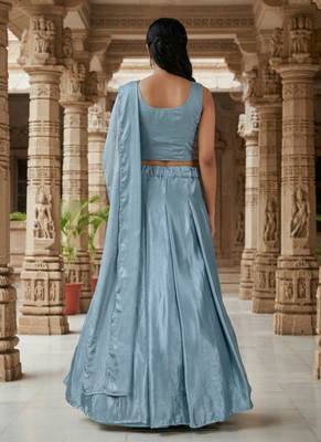 Sky blue zari sequence beads embroidery work half sarees for women's 4