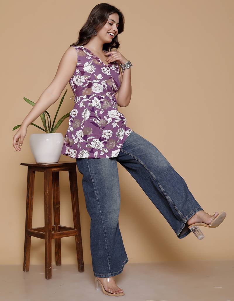 purple rayon printed dress