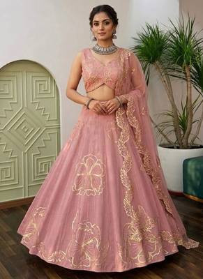 Pink Silk blend Embroidered Lehenga Choli 1