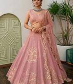 Pink Silk blend Embroidered Lehenga Choli