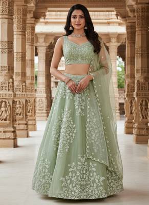 Light Parrot Organza Embroidered Lehenga Choli 1