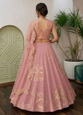 Pink Silk blend Embroidered Lehenga Choli 3
