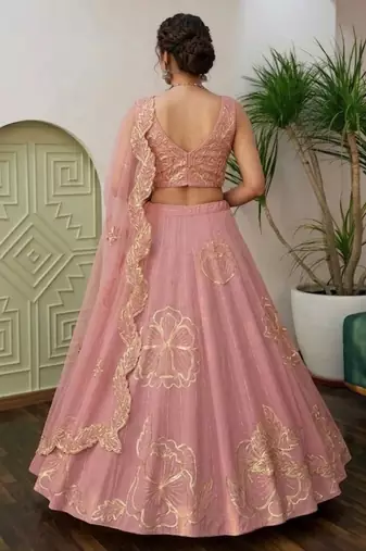 Pink Silk blend Embroidered Lehenga Choli