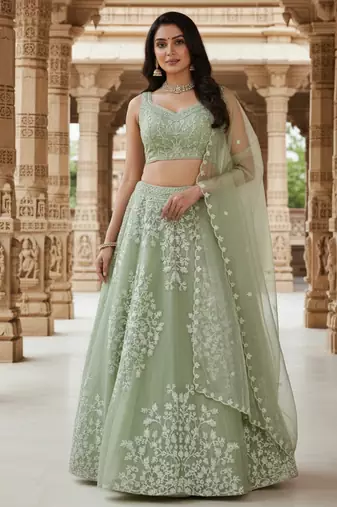 Light Parrot Organza Embroidered Lehenga Choli