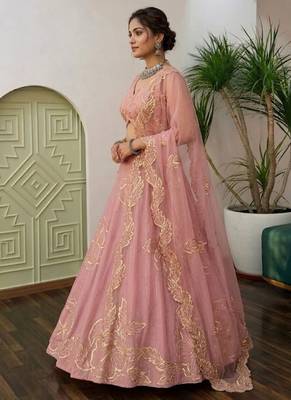 Pink Silk blend Embroidered Lehenga Choli 4