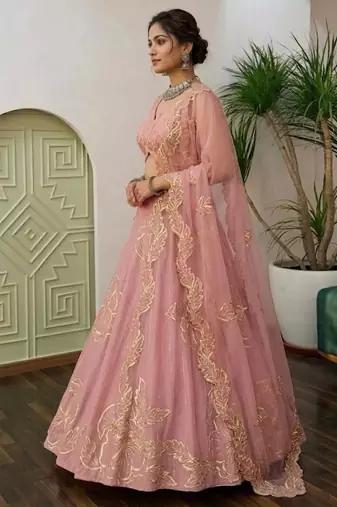 Pink Silk blend Embroidered Lehenga Choli