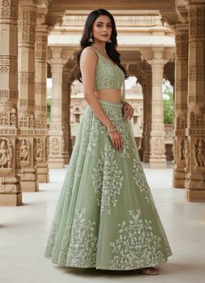 Light Parrot Organza Embroidered Lehenga Choli 3