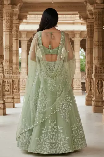 Light Parrot Organza Embroidered Lehenga Choli