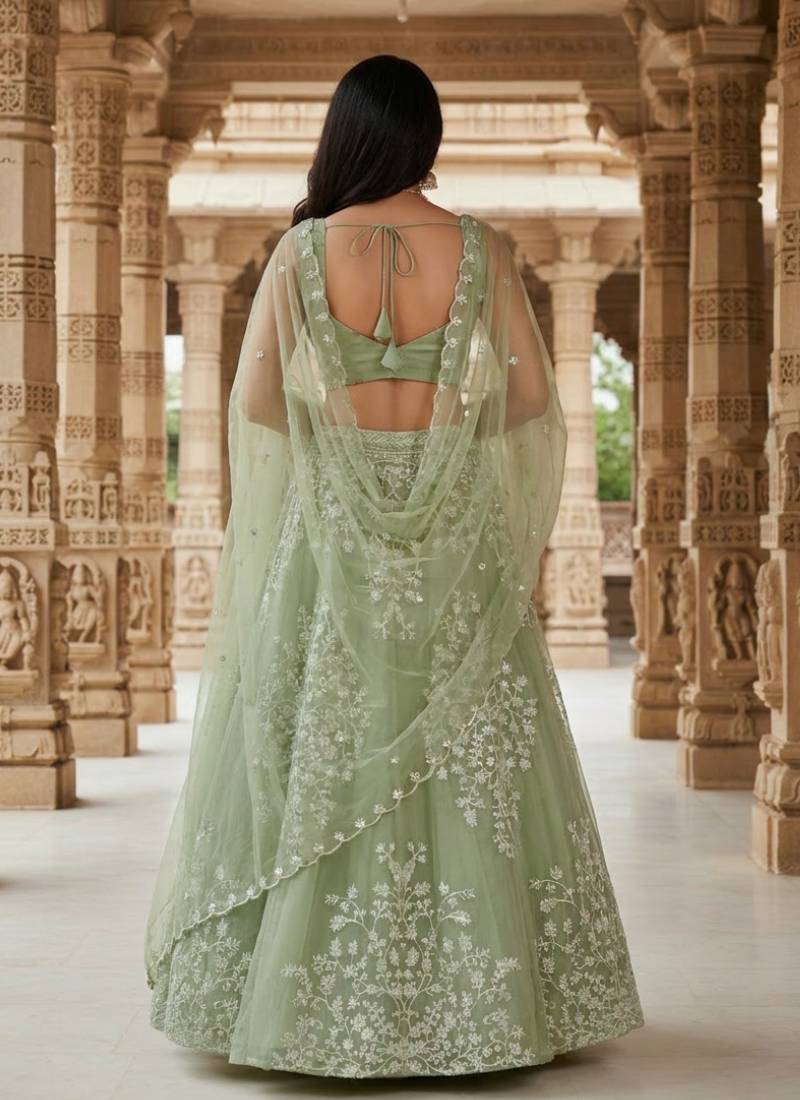 Light Parrot Organza Embroidered Lehenga Choli