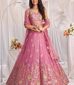 Pink Organza  Silk blend Embroidered Lehenga Choli