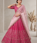 Pink Slub Silk Lehenga Set with Sequins & Dori Work