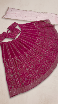 Pink Slub Silk Lehenga Set with Sequins & Dori Work 4