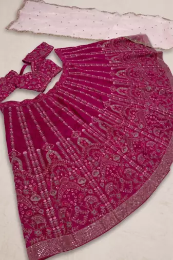 Pink Slub Silk Lehenga Set with Sequins & Dori Work