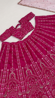 Pink Slub Silk Lehenga Set with Sequins & Dori Work 5