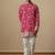 Pink multi sequence thread embroidery work silk kurta set for men