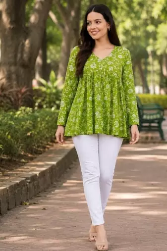 floral printed short kurti for women | cotton blend a-line tunic top