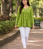 floral printed short kurti for women | cotton blend a-line tunic top