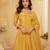 Mustard faux viscose jacquard silk with embroidery work anarkali suit free size stitched 42