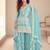 Faux chinon embroidered salwar suit in sky blue - free size stitched 42