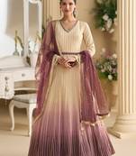 Cream & wine chikankari embroidered faux georgette anarkali gown free size stitched 42