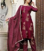wine rayon printed kurta sets