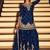 Navy blue chinon silk embroidered palazzo suit free size stitched 42