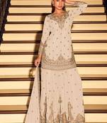 Off white chinon silk embroidered palazzo suit free size stitched 42