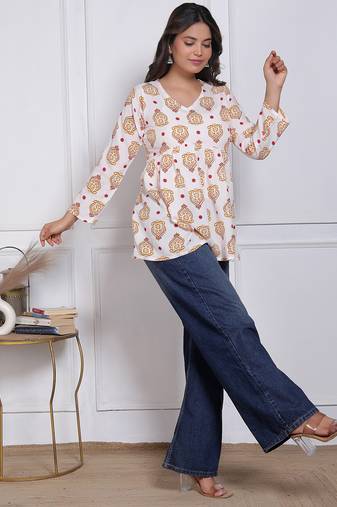 white rayon printed kurtis