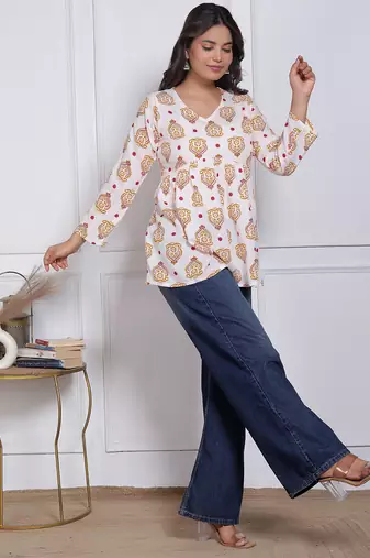 white rayon printed kurtis