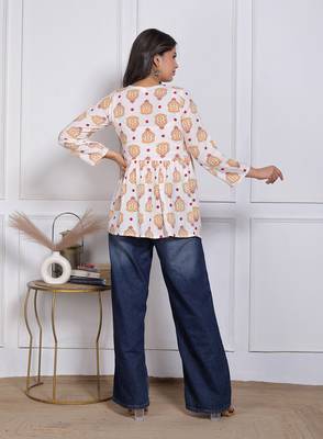 Women's rayon handmade block printed rayon fabric designer tops & tunics 2
