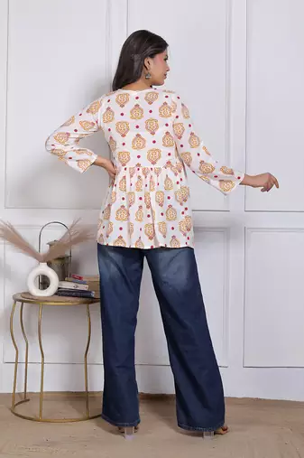 Women's rayon handmade block printed rayon fabric designer tops & tunics