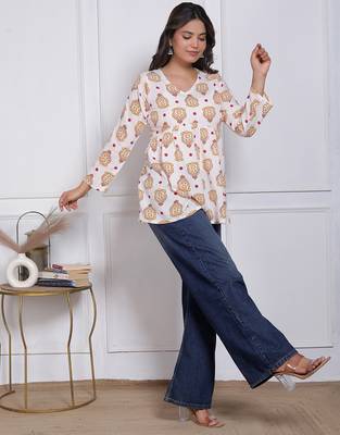 Women's rayon handmade block printed rayon fabric designer tops & tunics 3