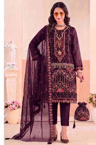 Purple pakistani crunchy silk heavy salwar kameez for women