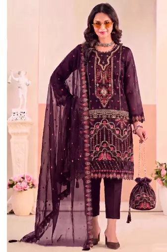 Purple pakistani crunchy silk heavy salwar kameez for women