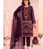 Purple pakistani crunchy silk heavy salwar kameez for women