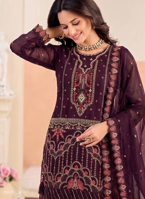 Purple pakistani crunchy silk heavy salwar kameez for women 2