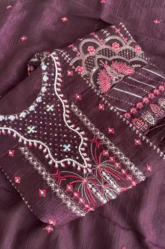 Purple pakistani crunchy silk heavy salwar kameez for women