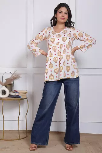 Women's rayon handmade block printed rayon fabric designer tops & tunics