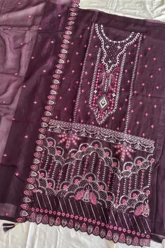 Purple pakistani crunchy silk heavy salwar kameez for women