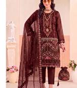 Red pakistani crunchy silk heavy salwar kameez for women