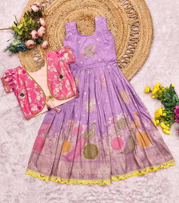 lavender silk girls gown with brocade koti jacket  2