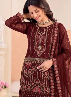 Red pakistani crunchy silk heavy salwar kameez for women 2
