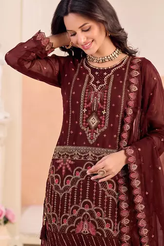 Red pakistani crunchy silk heavy salwar kameez for women