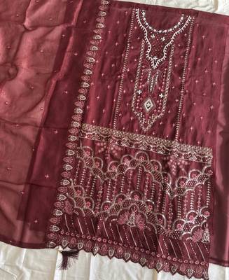 Red pakistani crunchy silk heavy salwar kameez for women 4