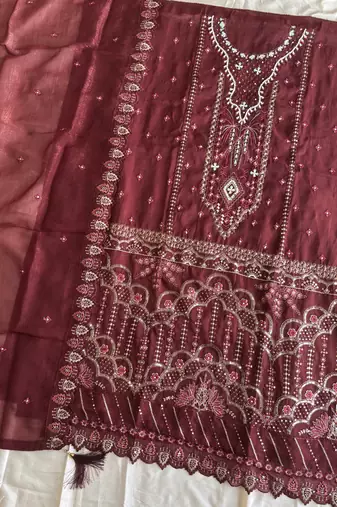 Red pakistani crunchy silk heavy salwar kameez for women