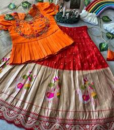 Ethnic wear girls brocade border orange lehenga choli set