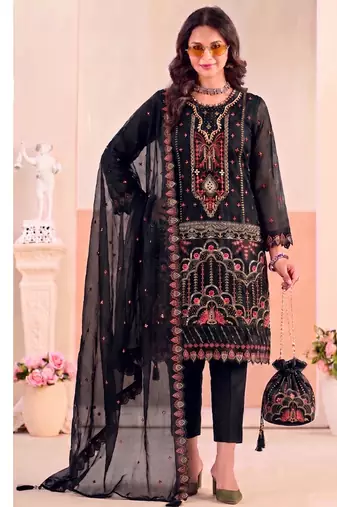 Black pakistani crunchy silk heavy salwar kameez for women